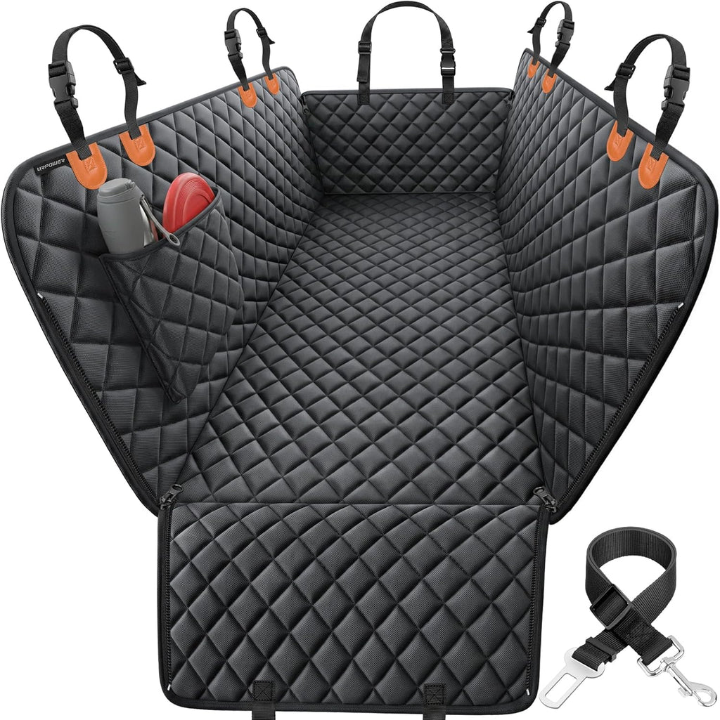 Poupipets Waterproof Dog Car Seat Cover Hammock with Side Flaps for Cars, SUVs and Trucks