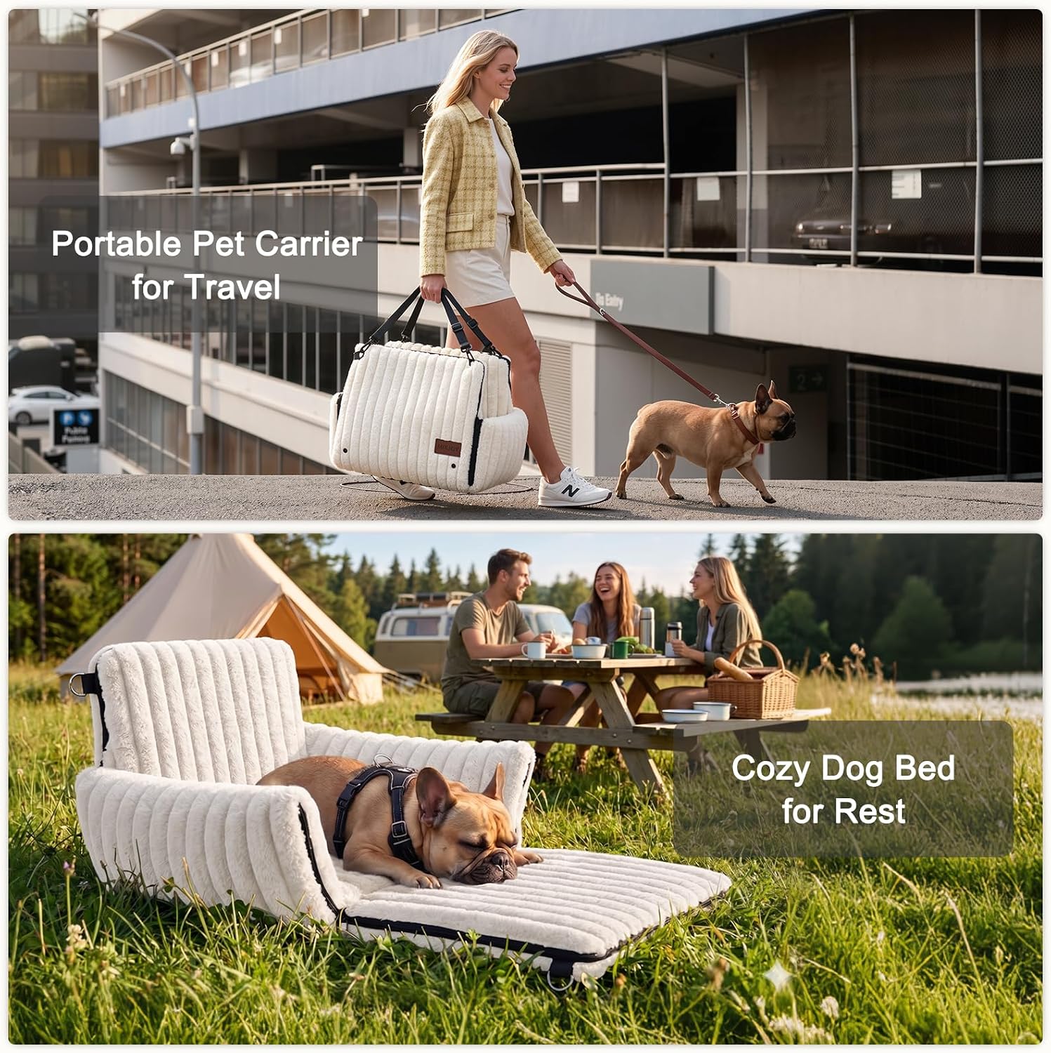Poupipets Convertible Dog Booster Seat with Removable Cover for Car Travel and Home Use