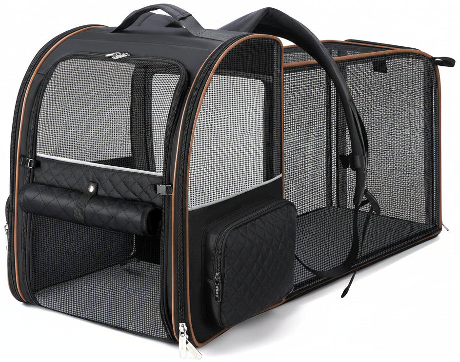 Poupipets Expandable Pet Carrier Backpack with Mesh Panels and Foldable Travel Design