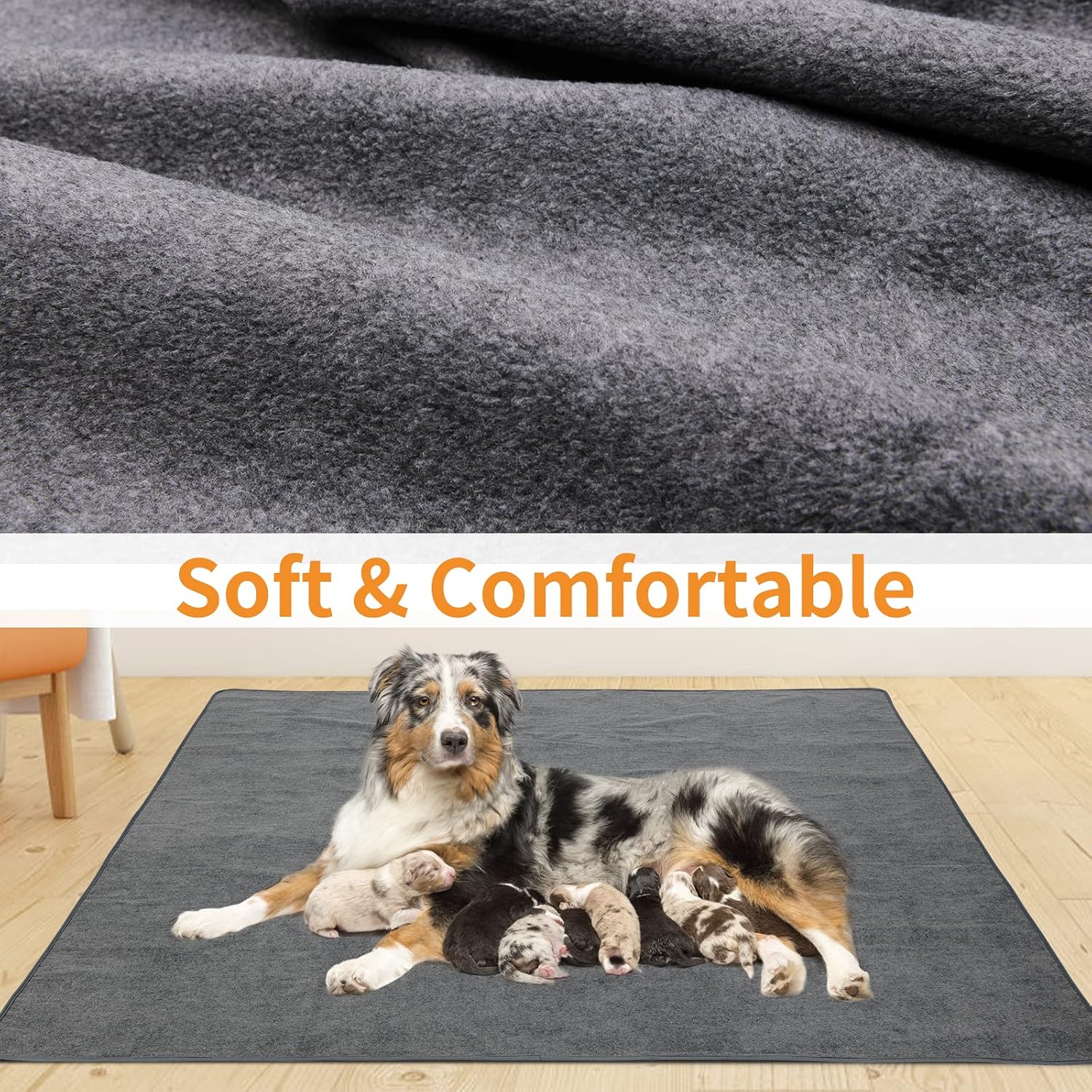 Poupipets Washable Reusable Dog Pee Pads 2-Pack with Leakproof TPU Backing and Non-Slip Base