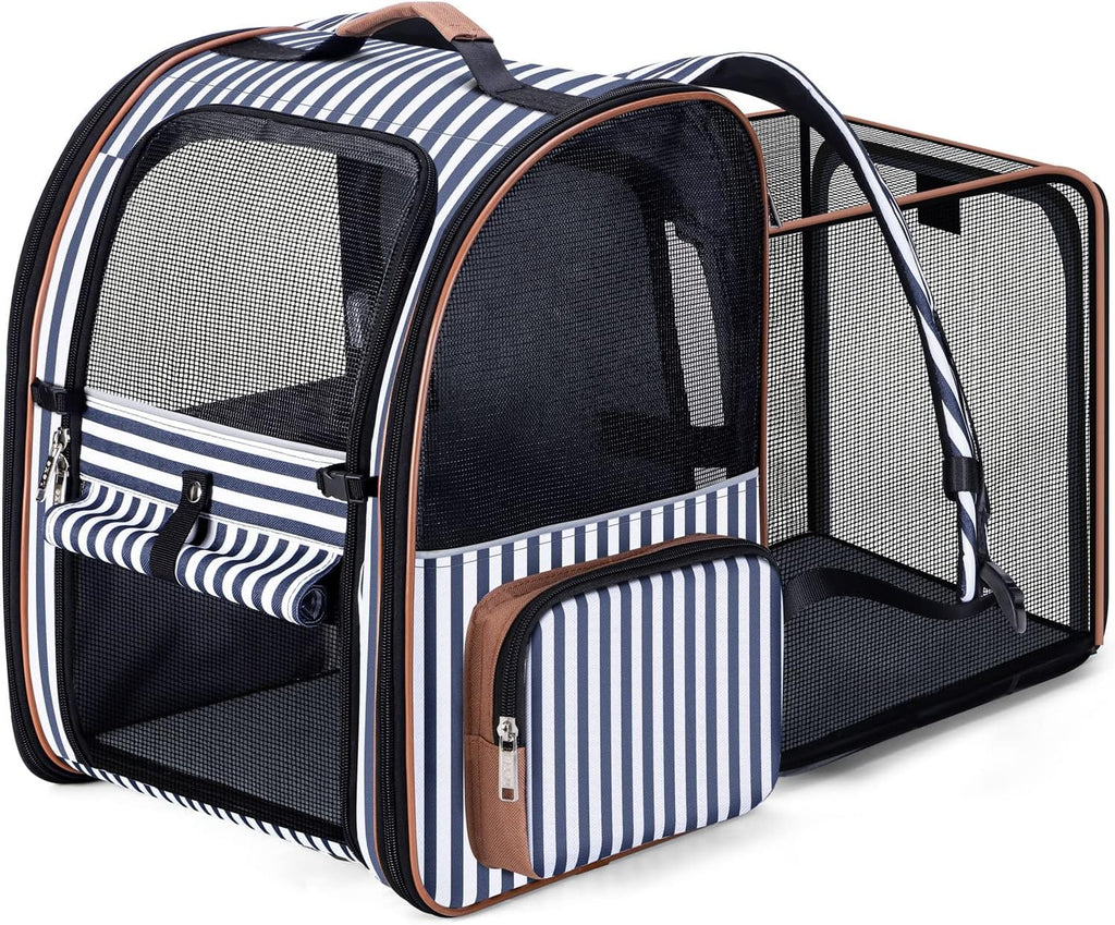 Poupipets Expandable Pet Carrier Backpack with Mesh Panels and Foldable Travel Design