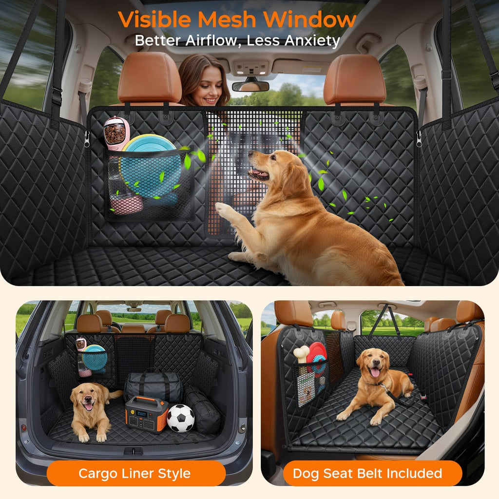 Poupipets Full-Cover Dog Car Bed Extender with Firm Base for Sedans SUVs and Trucks