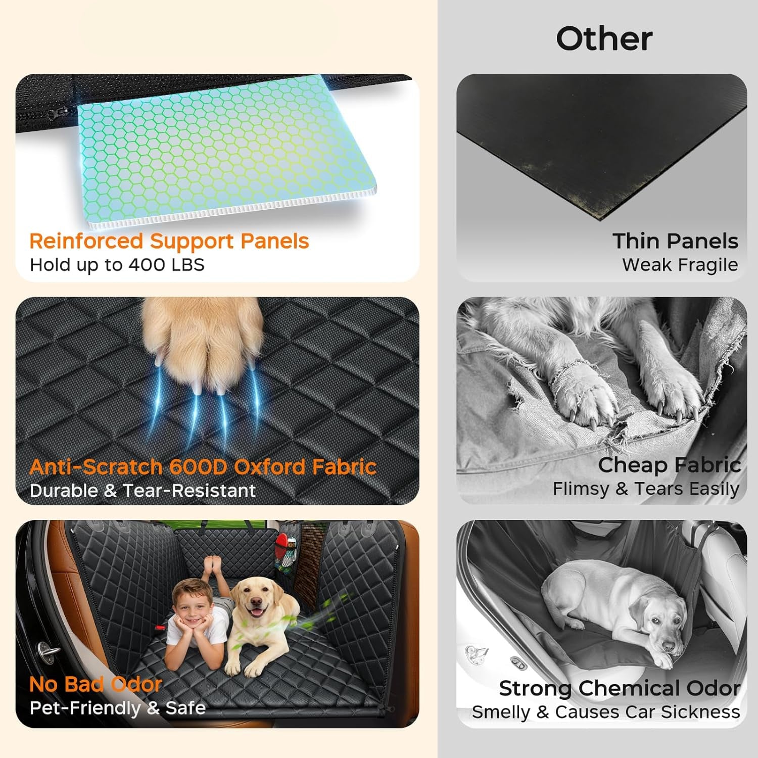 Poupipets Full-Cover Dog Car Bed Extender with Firm Base for Sedans SUVs and Trucks