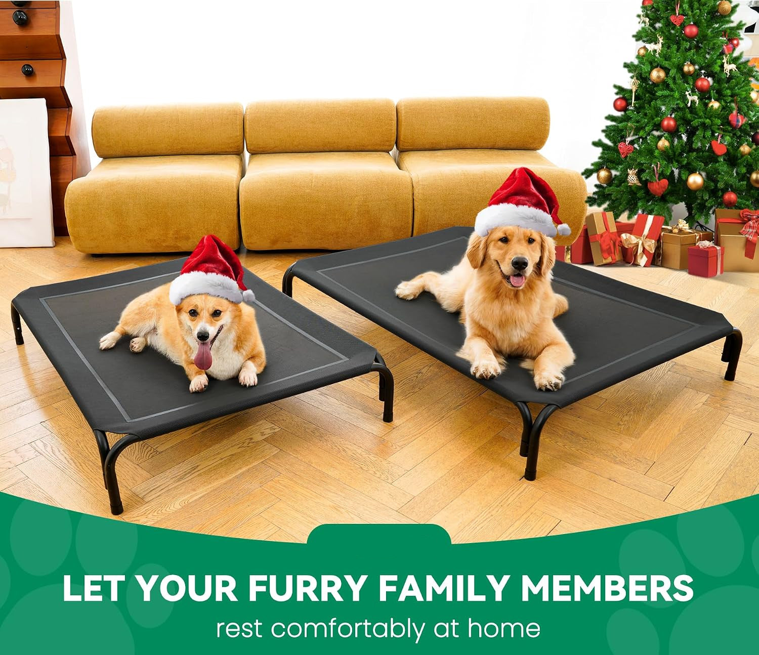 Poupipets Elevated Dog Resting Bed with Durable Frame and Easy-Clean Mesh Cover