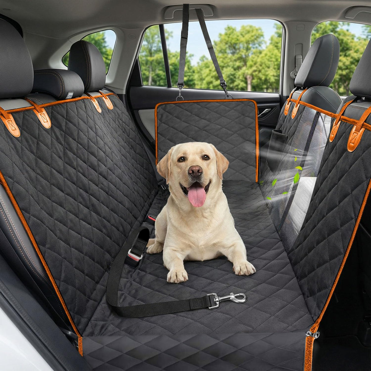 Poupipets Waterproof Dog Car Seat Cover with Mesh Window and Non-Slip Hammock Design