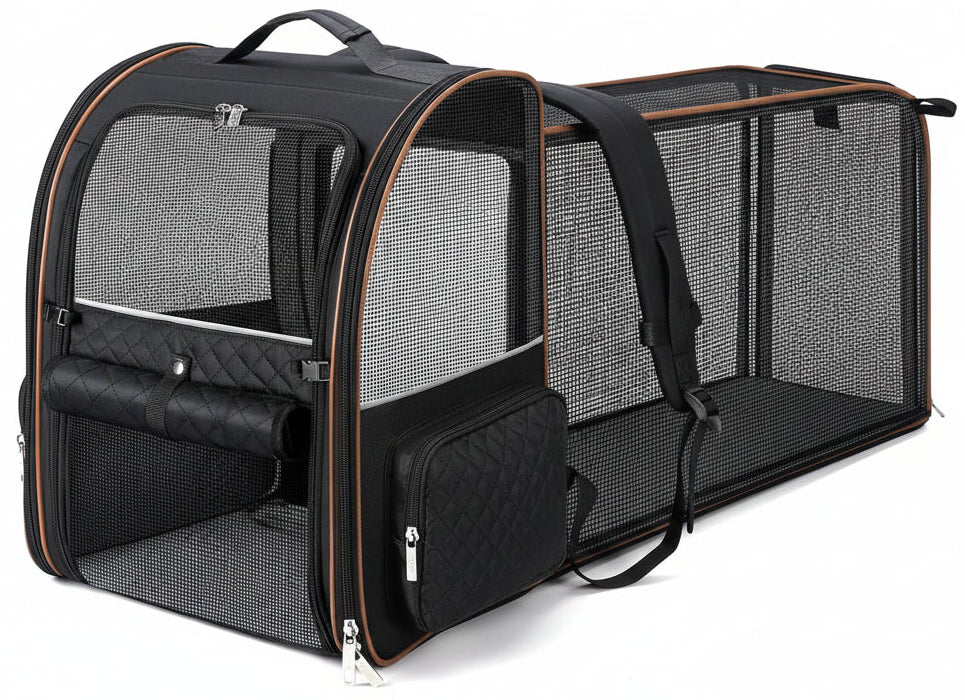 Poupipets Expandable Pet Carrier Backpack with Mesh Panels and Foldable Travel Design