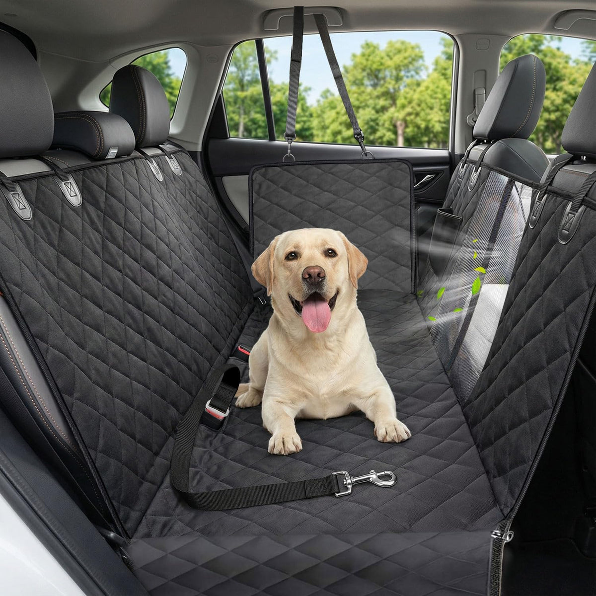 Poupipets Waterproof Dog Car Seat Cover with Mesh Window and Non-Slip Hammock Design
