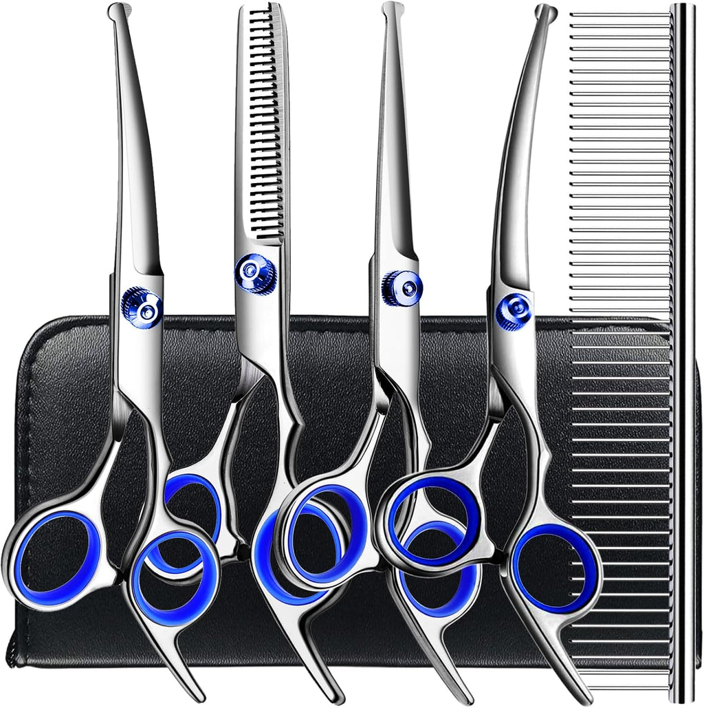 Poupipets Professional Dog Grooming Scissors Kit with Stainless Steel Shears and Comb