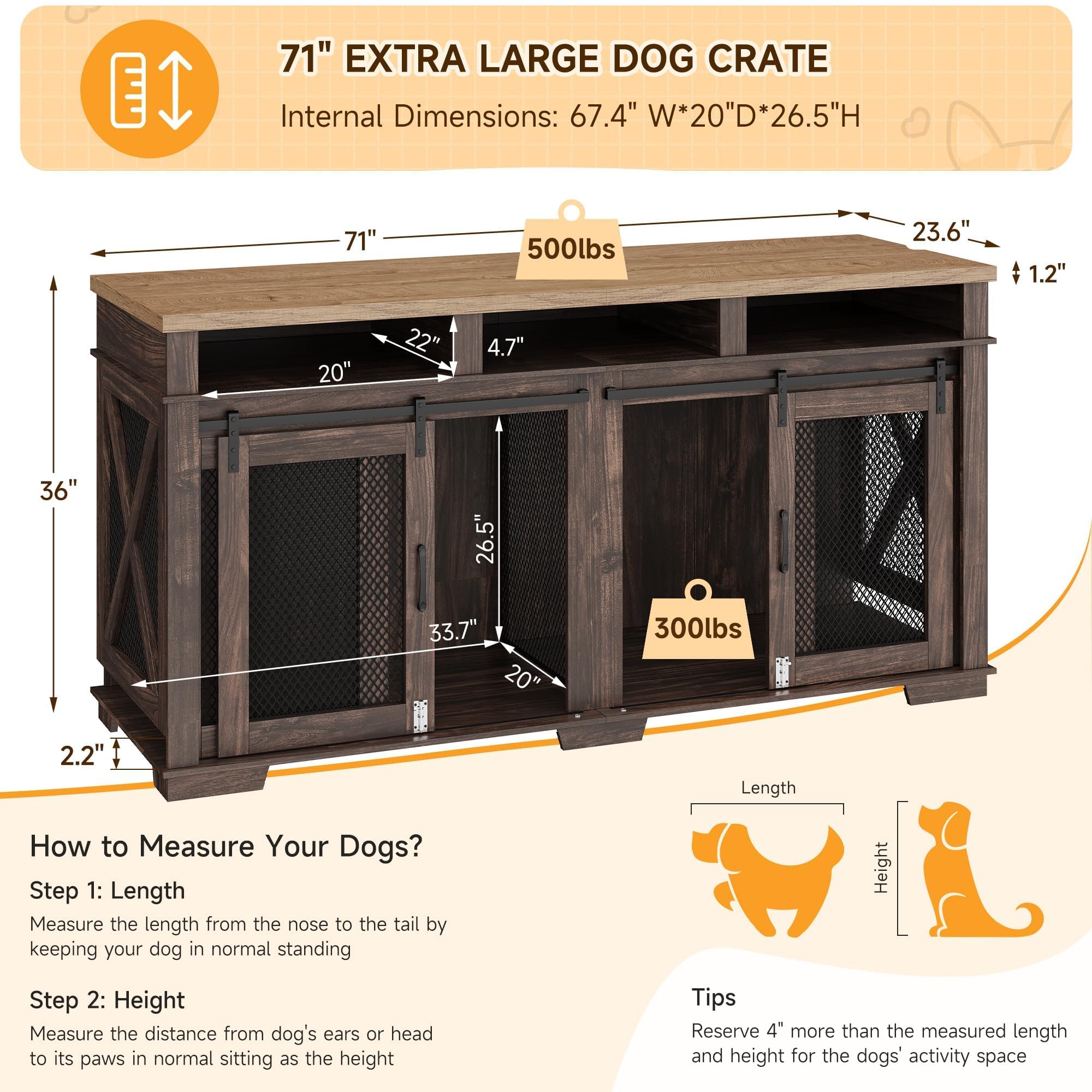 Dailypets Double Dog Crate Furniture with Storage Shelves and Removable Divider