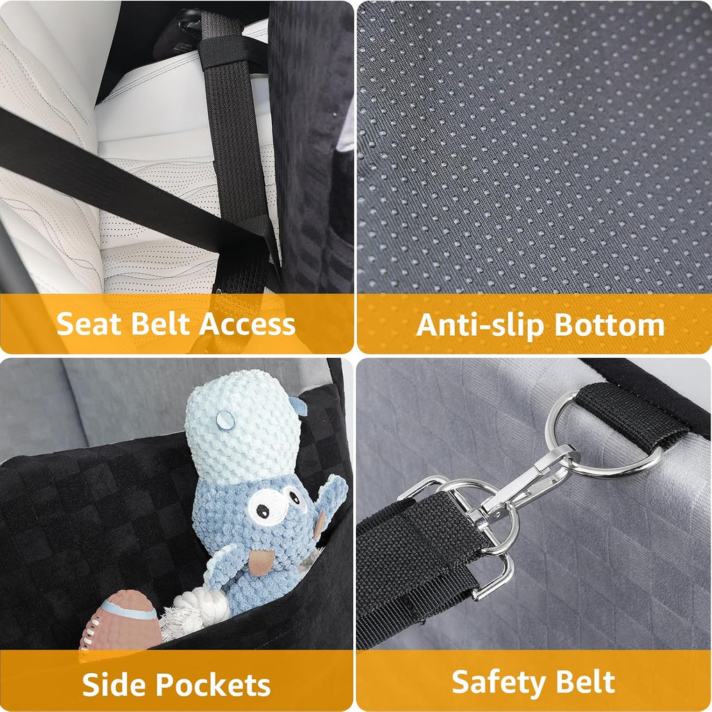 Poupipets Waterproof Dog Booster Car Seat with Memory Foam and Safety Y-Belt