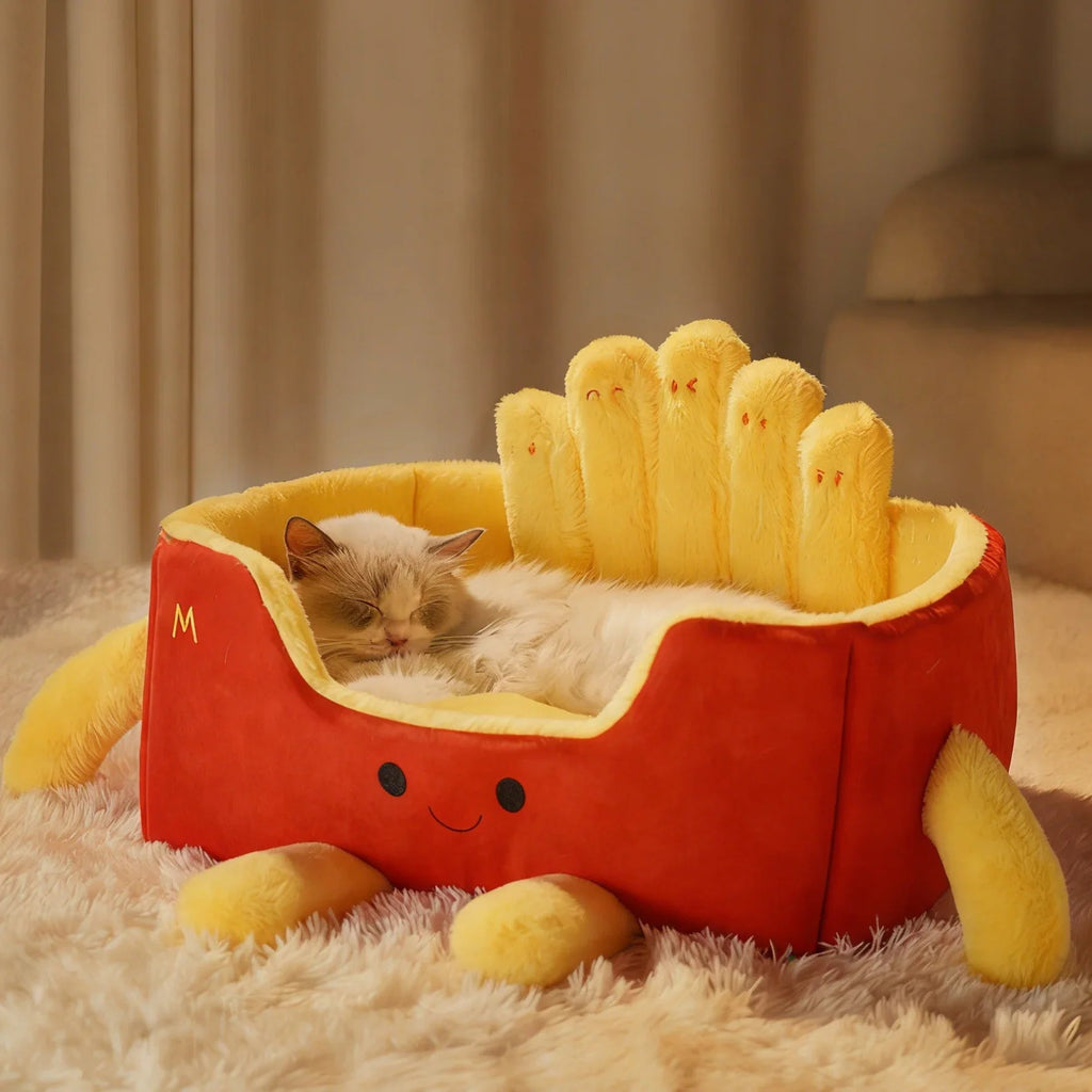 Dailypets Designer Cat Bed – French Fry Box Plush Lounge for Cats