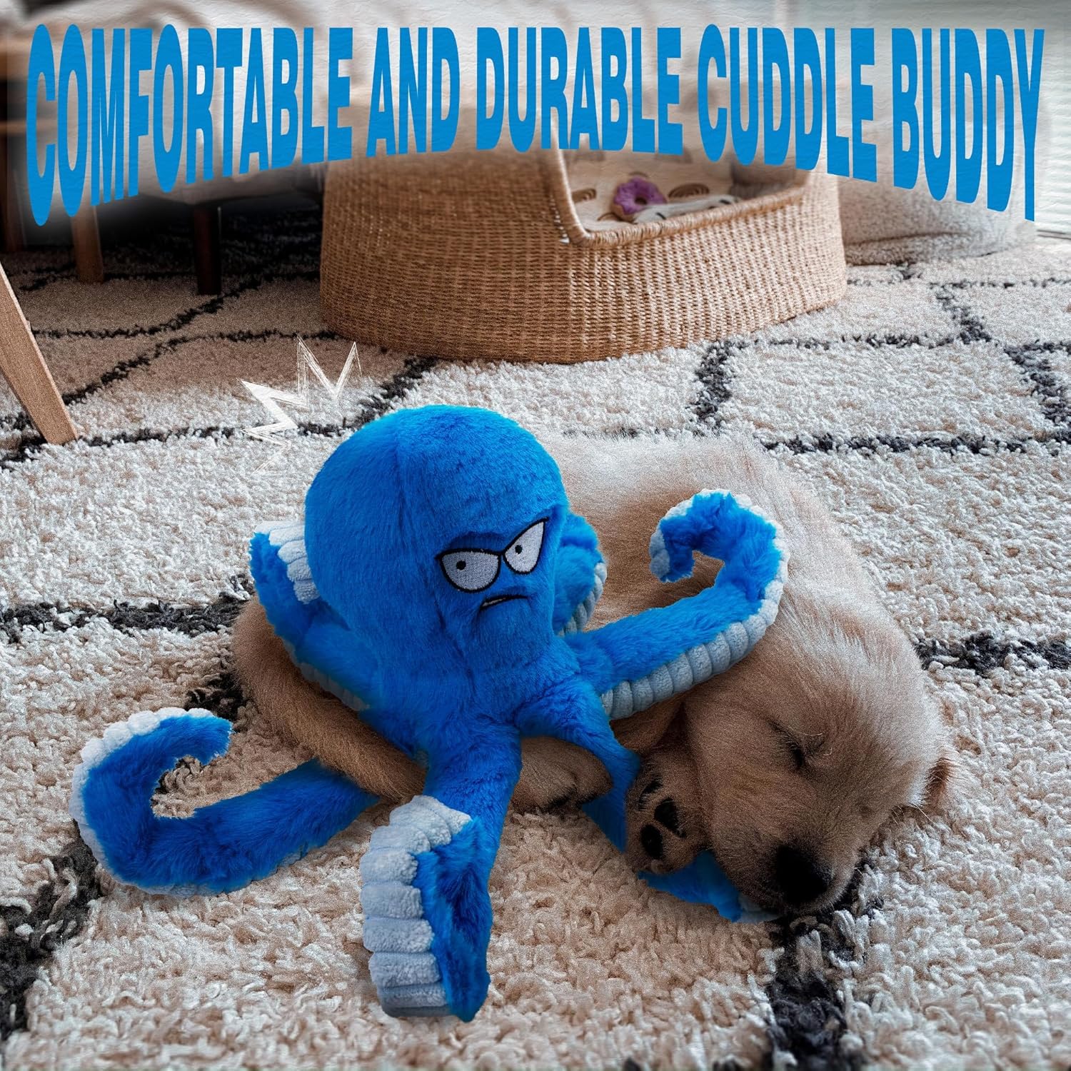 Dailypets Interactive Octopus Dog Plush Toy with Squeaky Crinkle Tug Design