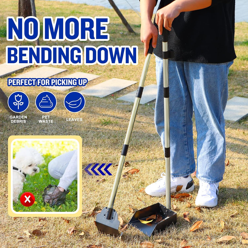 Poupipets Heavy Duty Metal Dog Waste Tray & Spade Scooper with Long Handle Design