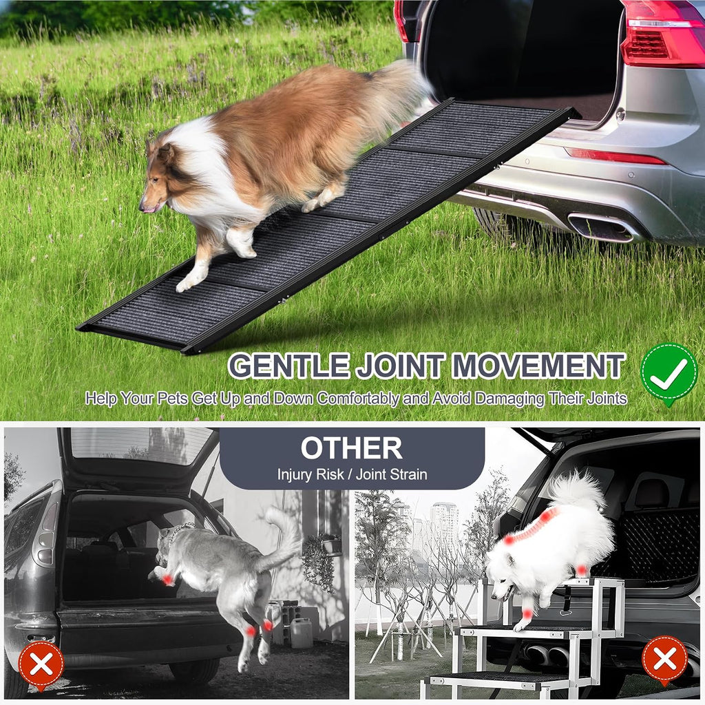 Poupipets Folding Aluminum Dog Ramp for Cars, SUVs & Trucks with Non-Slip Carpet Surface