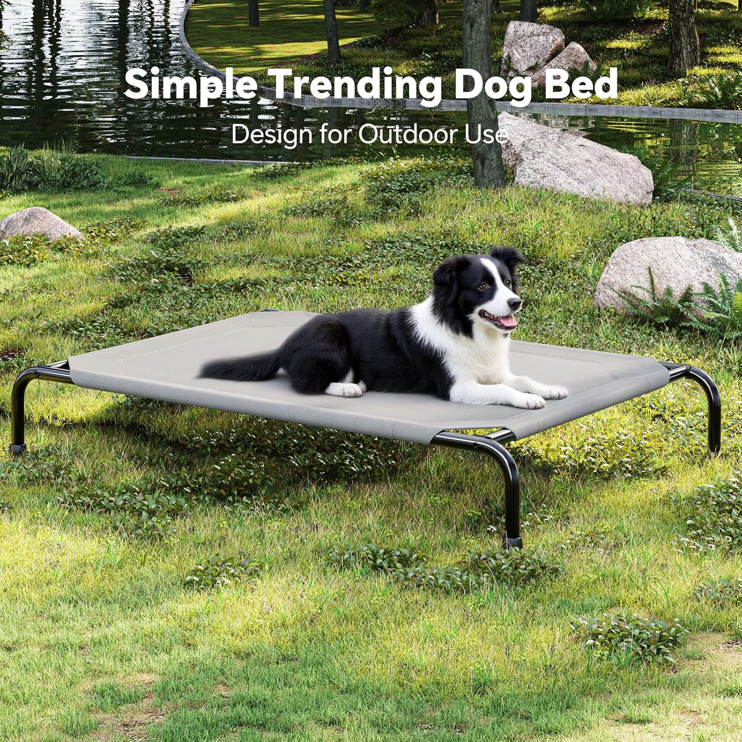 Poupipets Heavy-Duty Elevated Dog Bed with Waterproof Mesh and 200 lb Support