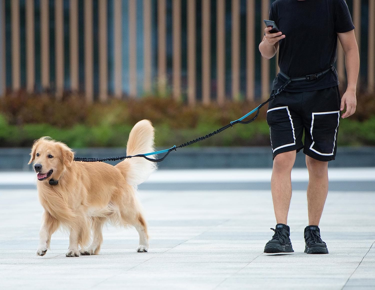 Poupipets Running Dog Waist Leash with Dual Padded Handles and Shock-Absorbing Bungee