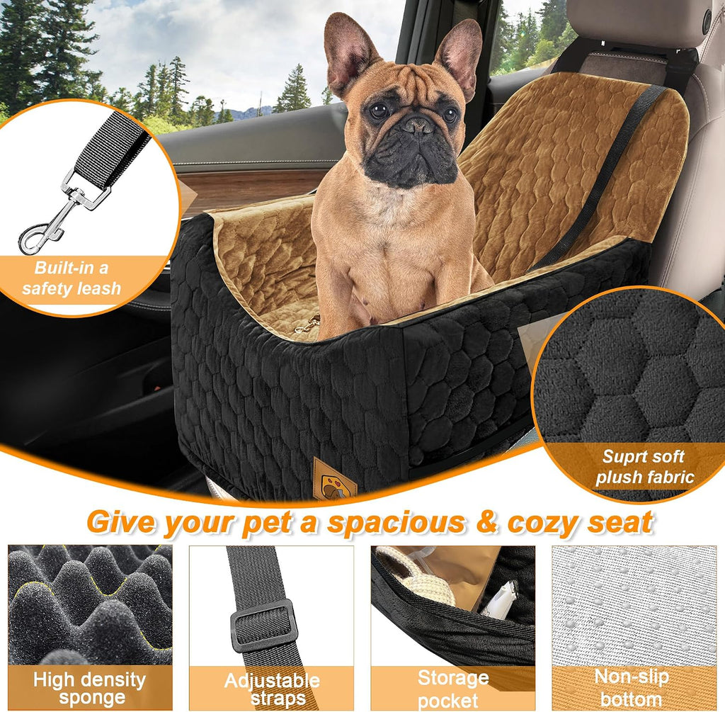 Poupipets Crystal Velvet Dog Car Seat with Elevated Base and Harness Restraint