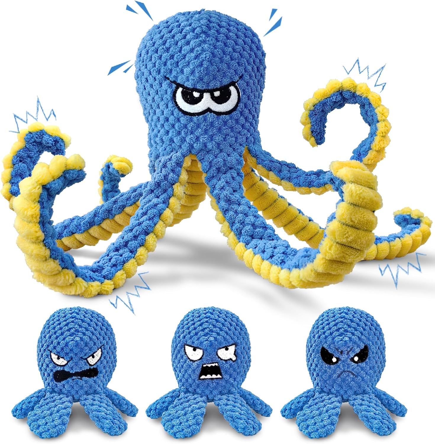 Dailypets Interactive Octopus Dog Plush Toy with Squeaky Crinkle Tug Design