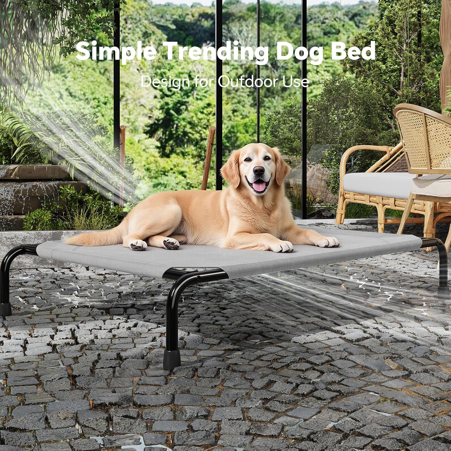 Poupipets Heavy-Duty Elevated Dog Bed with Waterproof Mesh and 200 lb Support