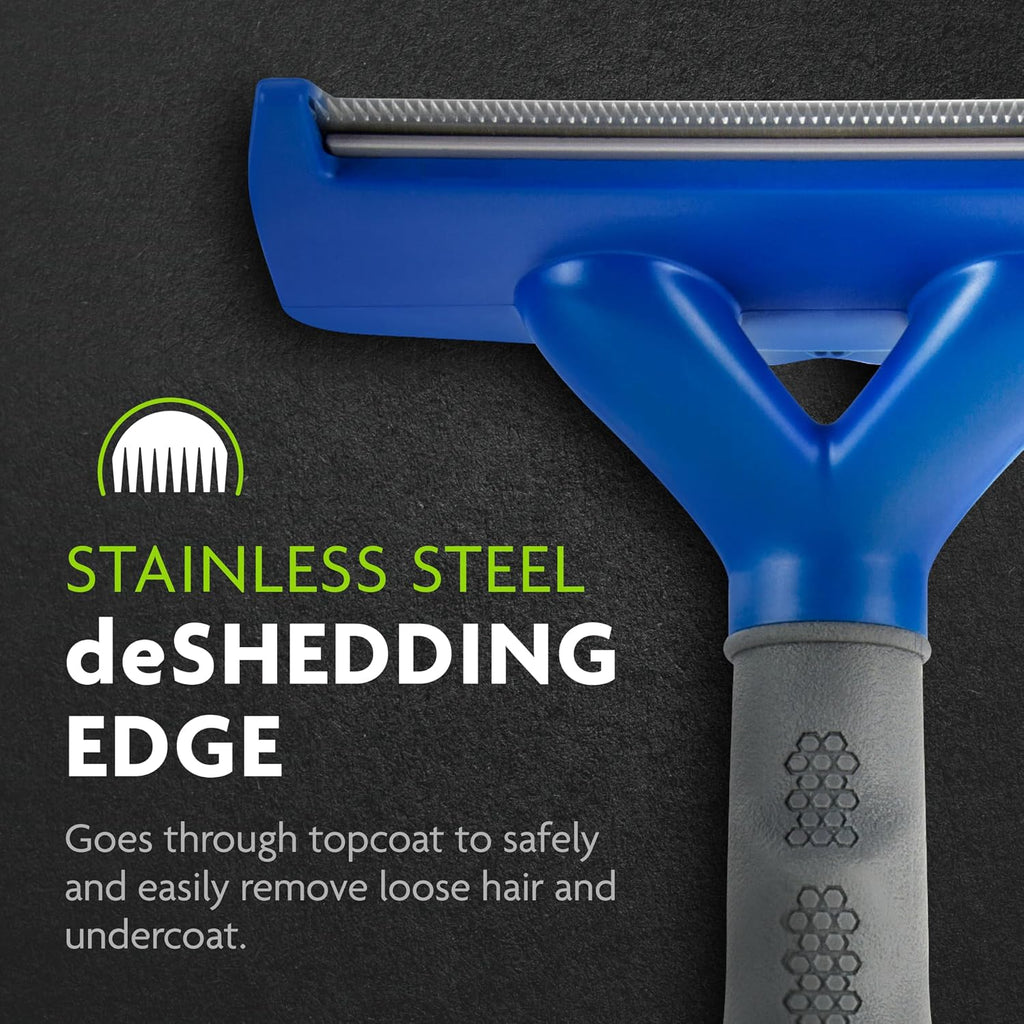 Poupipets Professional Dog Undercoat Deshedding Tool for Large Long-Haired Dogs with Easy Hair Release