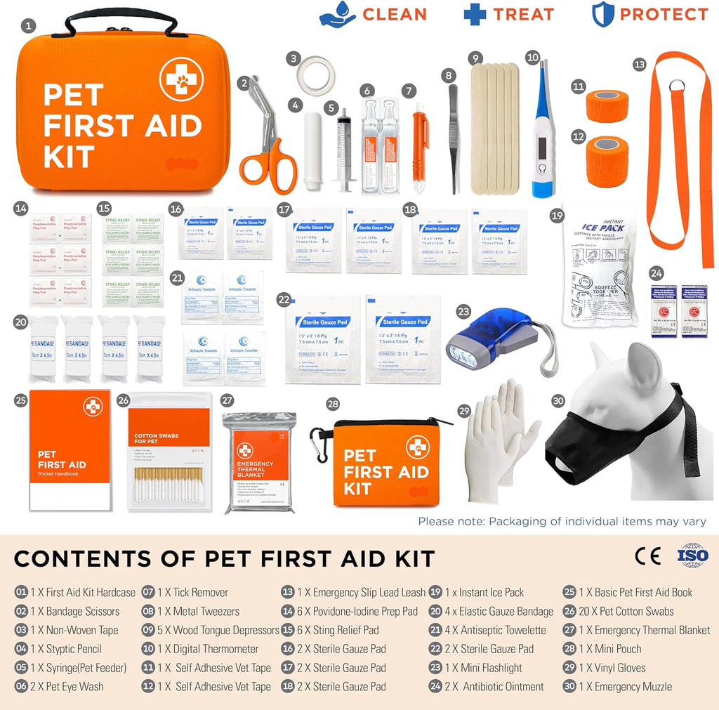 Poupipets Pet First Aid Kit with Digital Thermometer, Emergency Muzzle and Hard Carry Case