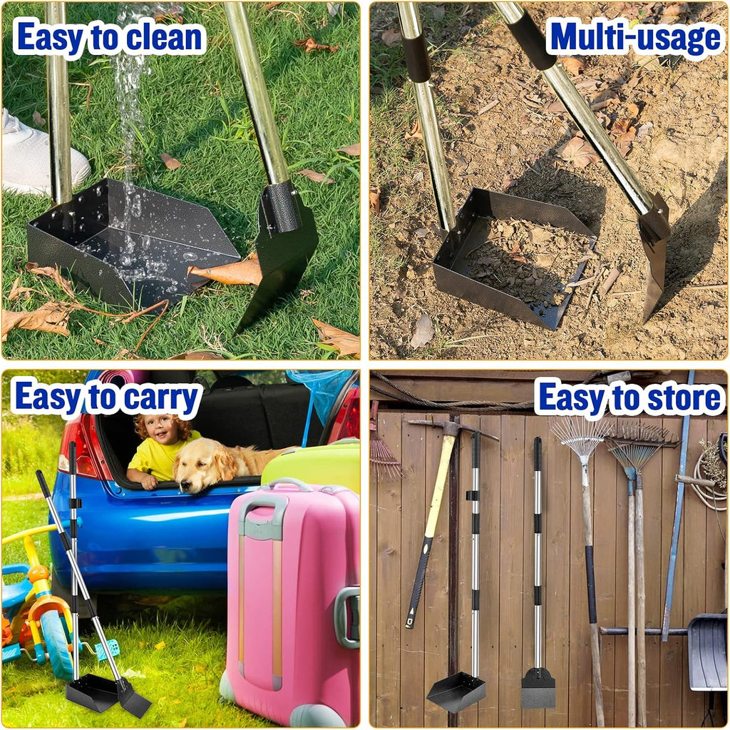 Poupipets Heavy Duty Metal Dog Waste Tray & Spade Scooper with Long Handle Design