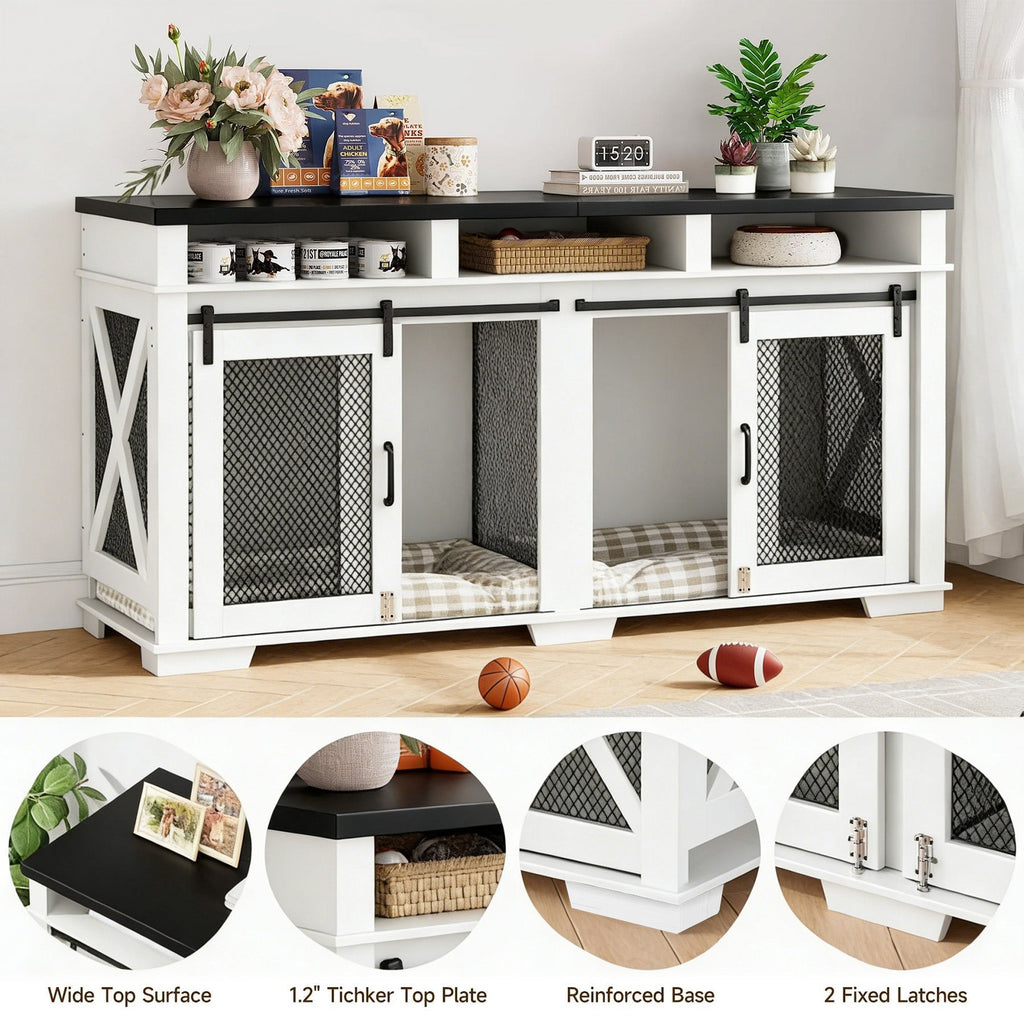 Dailypets 71-Inch Double Dog Crate Furniture with Storage Shelves and Divider