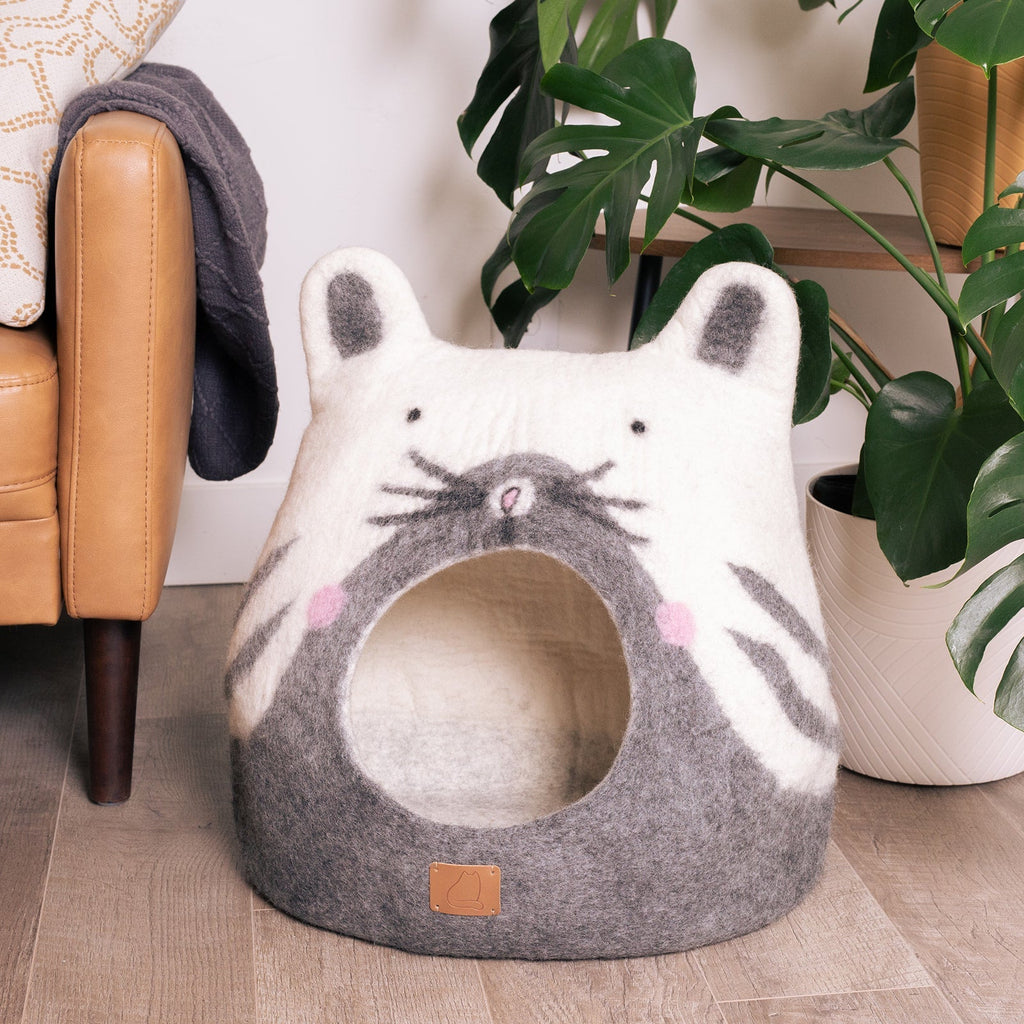 Dailypets Felted Wool Cat Hideaway with Kitty Face Design