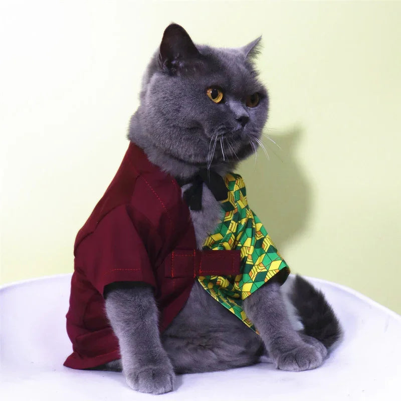 Dailypets Anime-Inspired Cat Kimono with Traditional Pattern for Photo Sessions