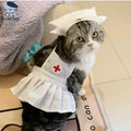 Dailypets Nurse Cat Dress with Matching Medical Cap for Photo Sessions