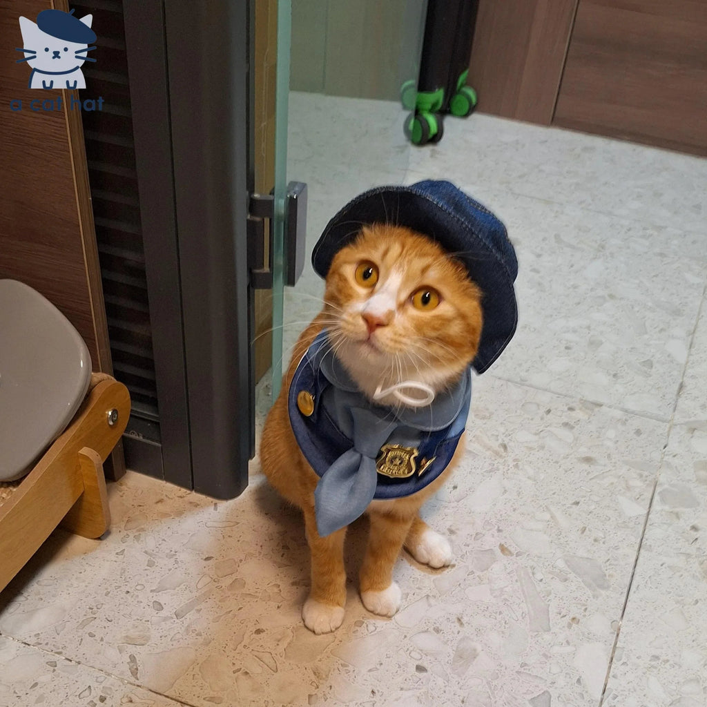 Dailypets Police Officer Cat Costume Set with Uniform Top and Matching Hat