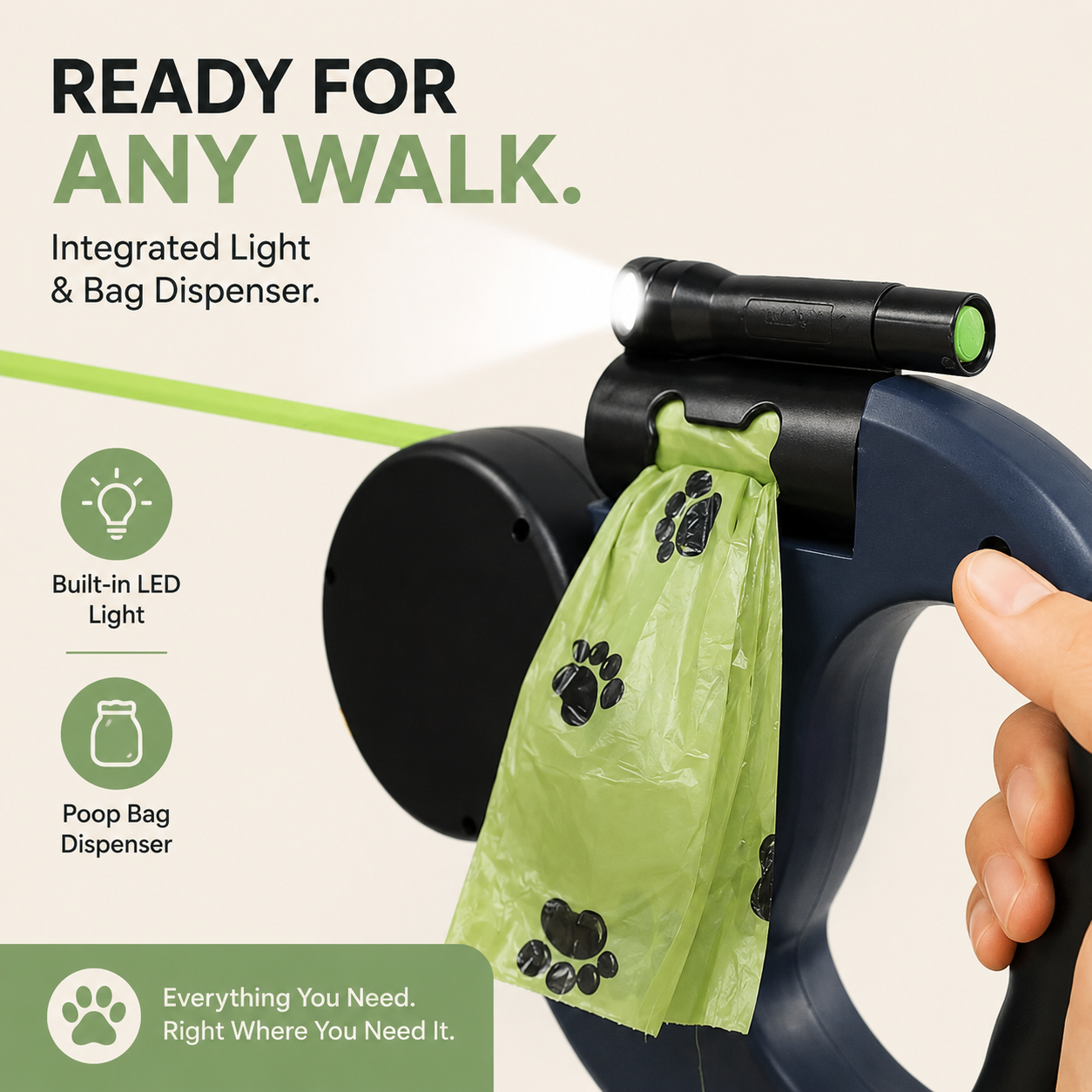 Dailypets Dual Retractable Dog Leash with LED Light & 360° Tangle-Free Rotation