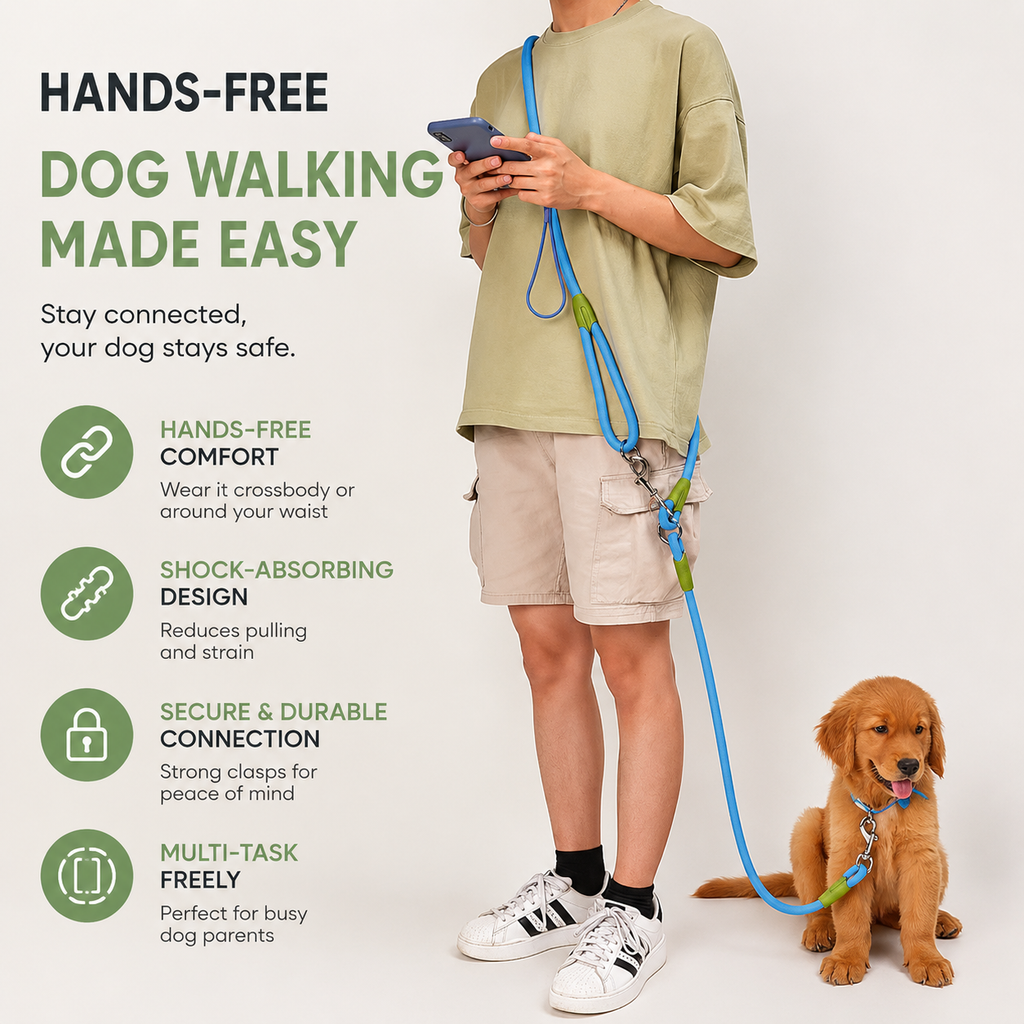 Dailypets Reflective Hands-Free Dog Leash with Bite-Resistant Chain for Running & Walking