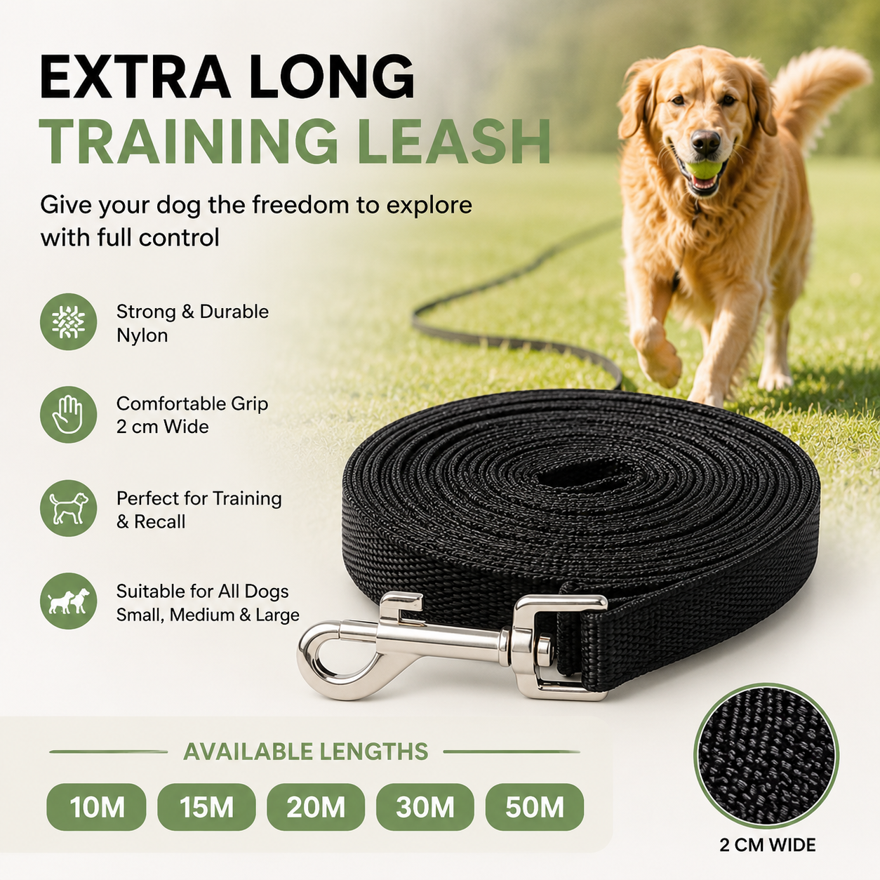 Dailypets Long Training Dog Leash with Durable Nylon Design for Recall and Obedience
