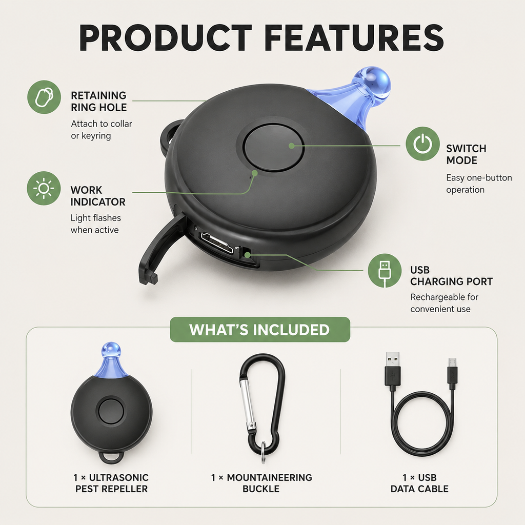 Dailypets Ultrasonic Pest Repeller for Dogs with USB-C Rechargeable Portable Design