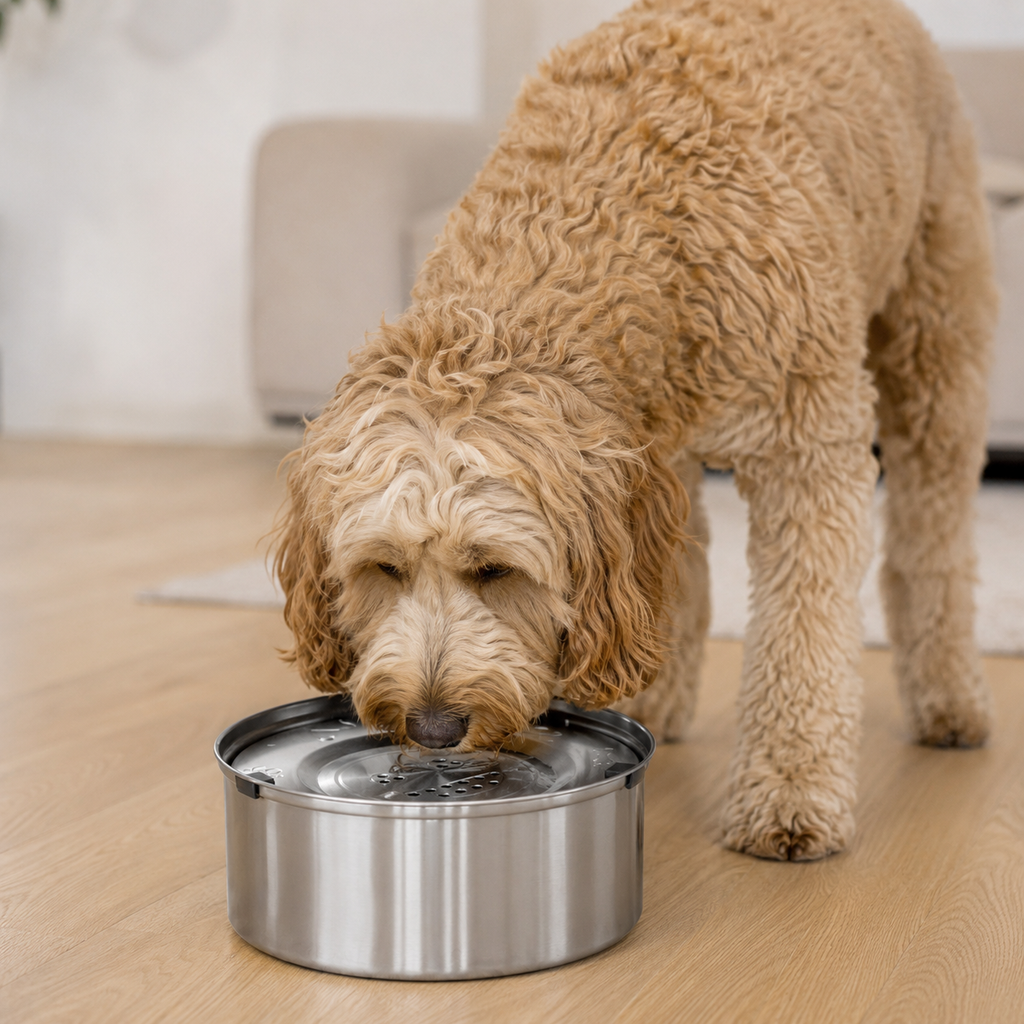 Dailypets Stainless Steel Slow Feed Pet Water Bowl with Splash Resistant Floating Disc