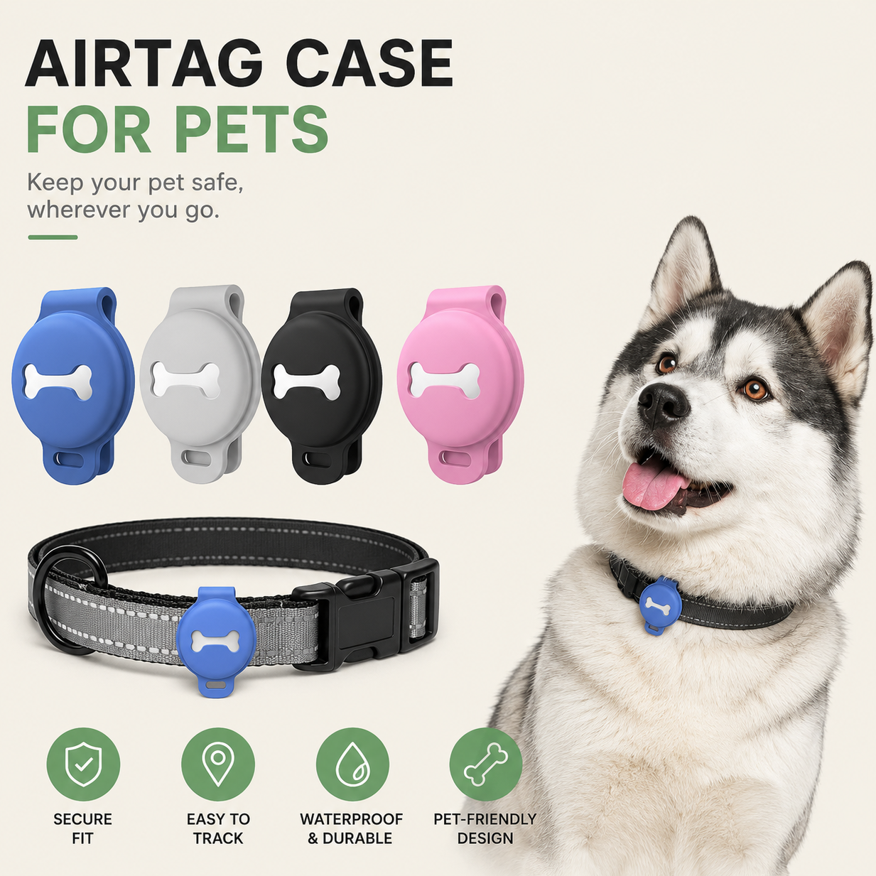 Dailypets Waterproof Silicone AirTag Pet Collar Holder with Secure Anti-Slip Clip Design