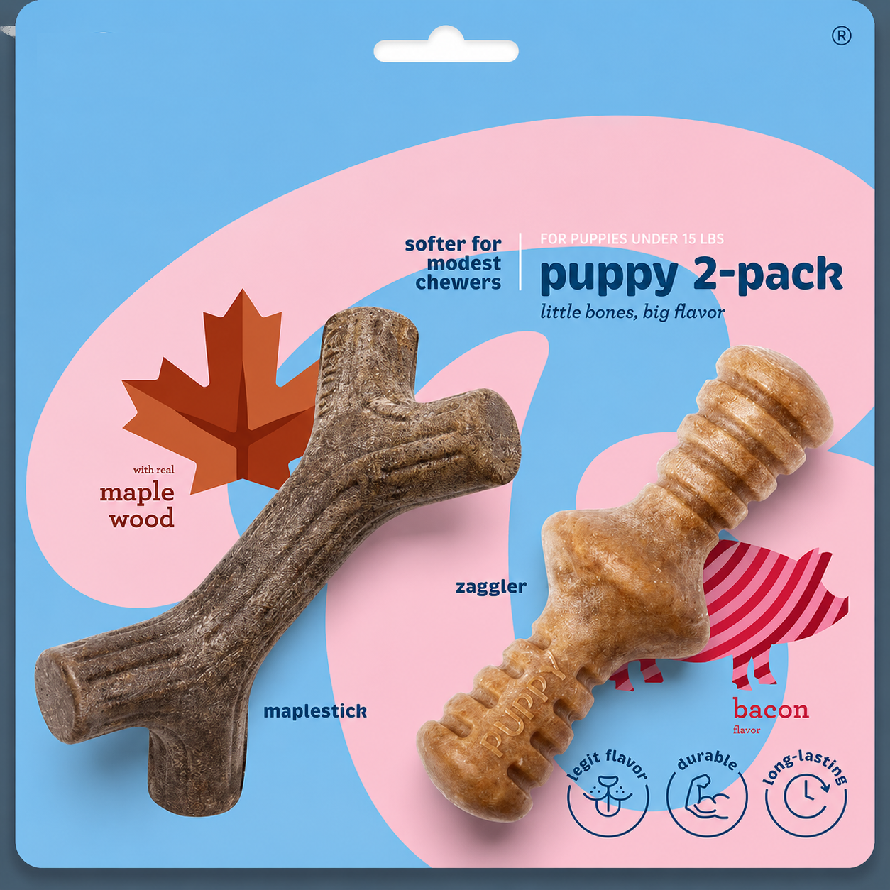 Dailypets Puppy Chew Toy Set with Dental Chew and Wishbone Bacon Flavor 2 Pack
