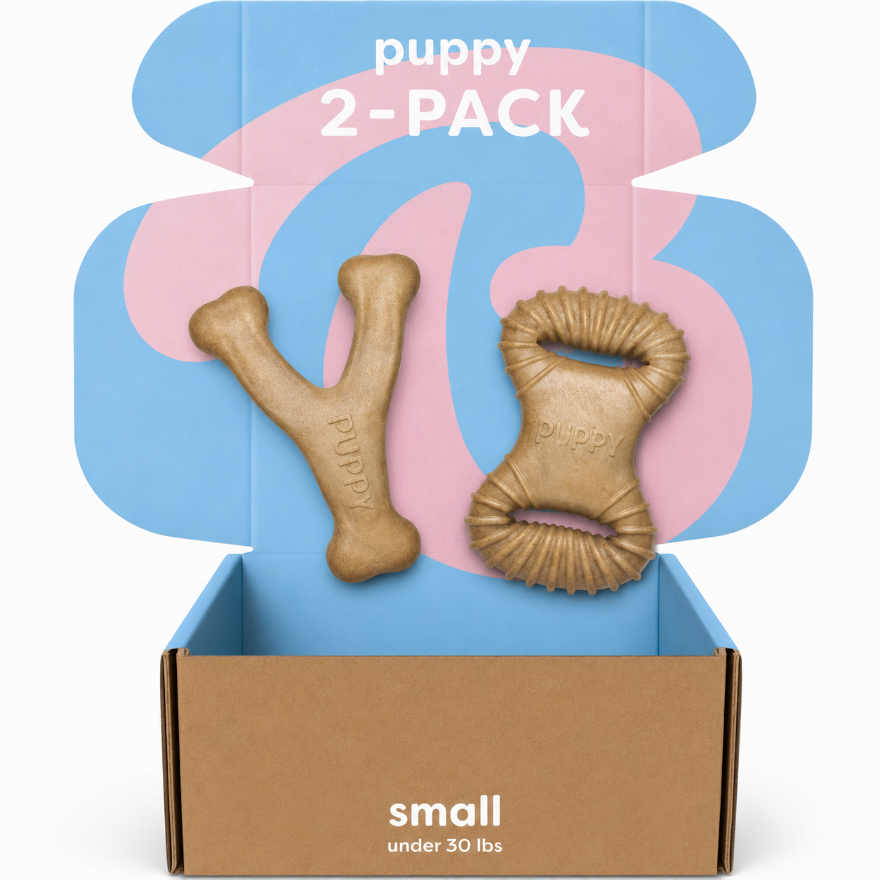 Dailypets Puppy Chew Toy Set with Dental Chew and Wishbone Bacon Flavor 2 Pack