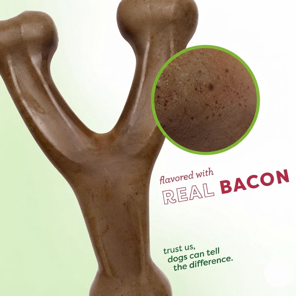 Dailypets Durable Dog Chew Toy for Aggressive Chewers with Bacon Flavor Wishbone
