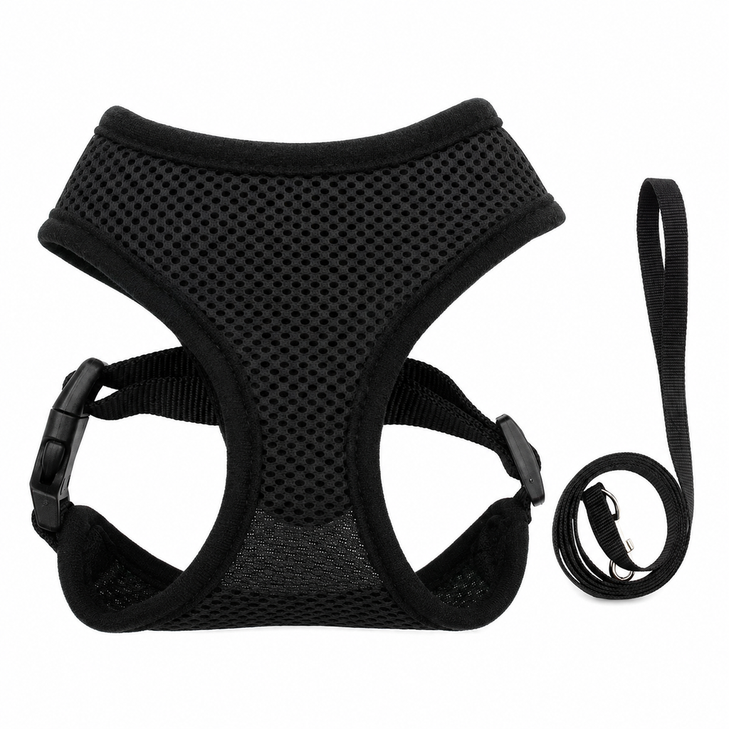 Dailypets Adjustable Mesh Dog & Cat Harness with Reflective Design and Matching Leash Set