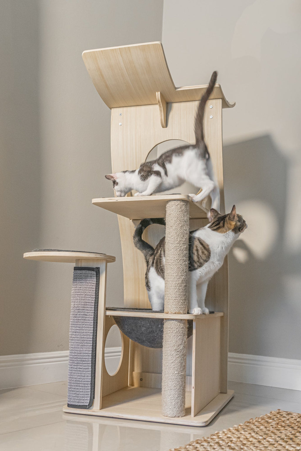 Dailypets Wooden Cat Tree Condo, Multi-Level Tower with Hammock and Cubby
