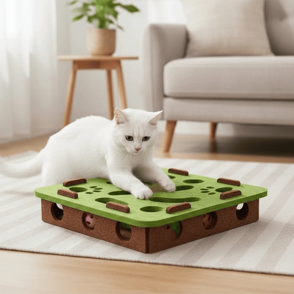 Dailypets Interactive Felt Puzzle Box for Cats with Maze Tunnel & Bell Ball Activity