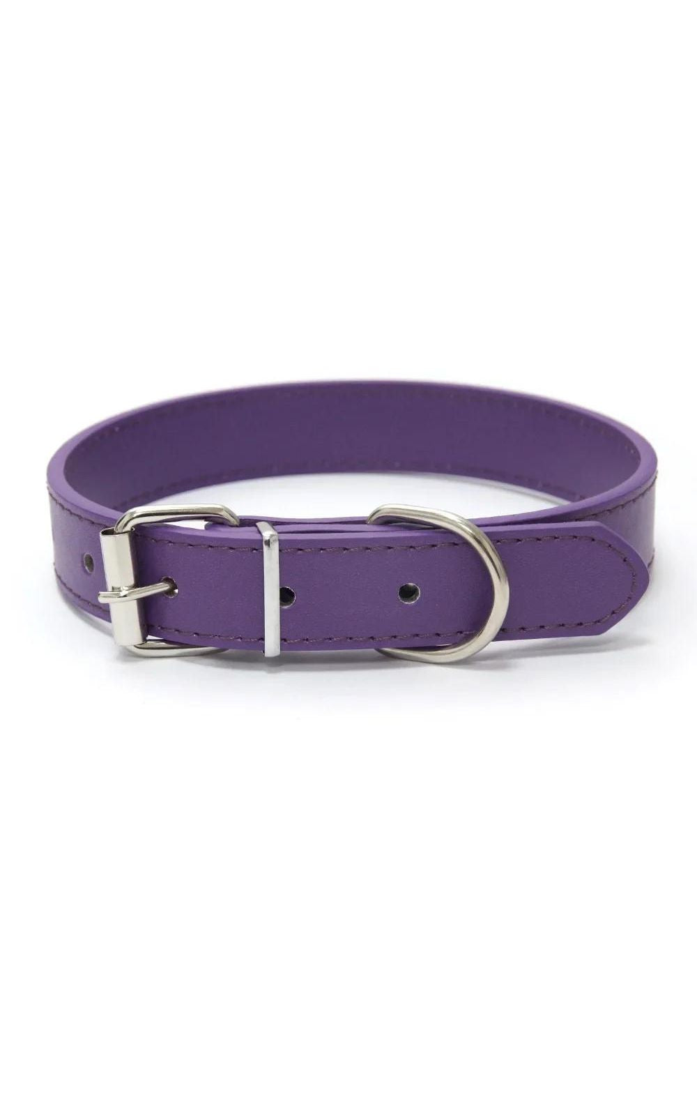 Collier couleur unie  en cuir pour chien