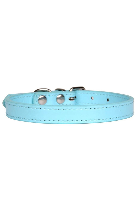 Collier en cuir bleu ciel réglable avec boucle en alliage pour chien, chiot