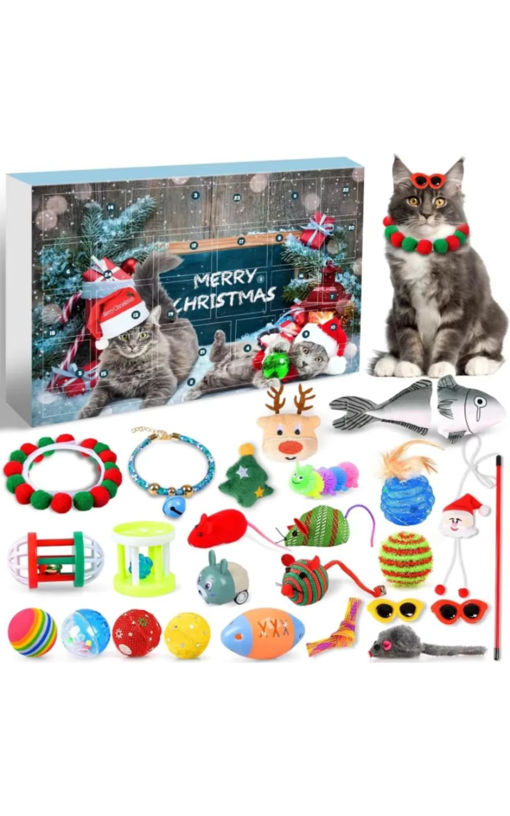 Calendrier de l'Avent de jouets pour chats avec compte à rebours de Noël 2024