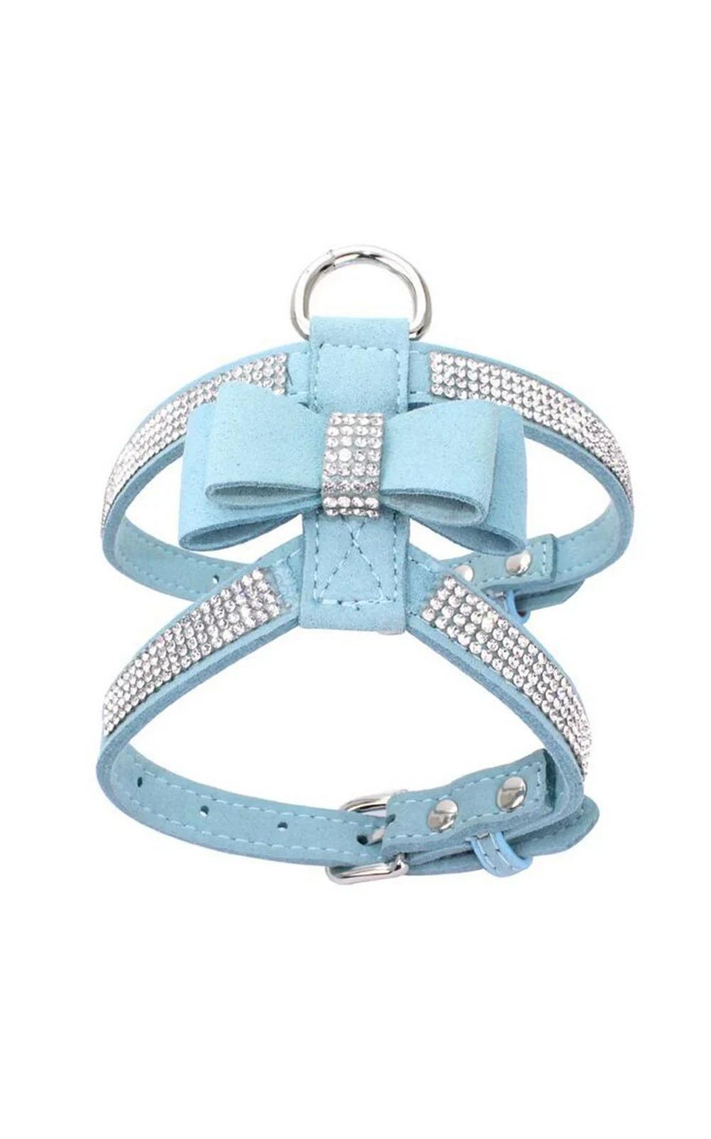 Harnais pour chien en cuir souple avec nœud papillon et strass