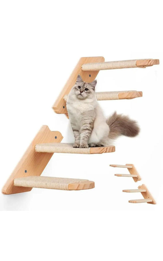 Escalier d'escalade en bois et sisal pour chat avec fixation murale