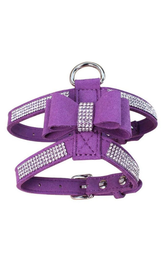 Harnais pour chien en cuir souple avec nœud papillon et strass