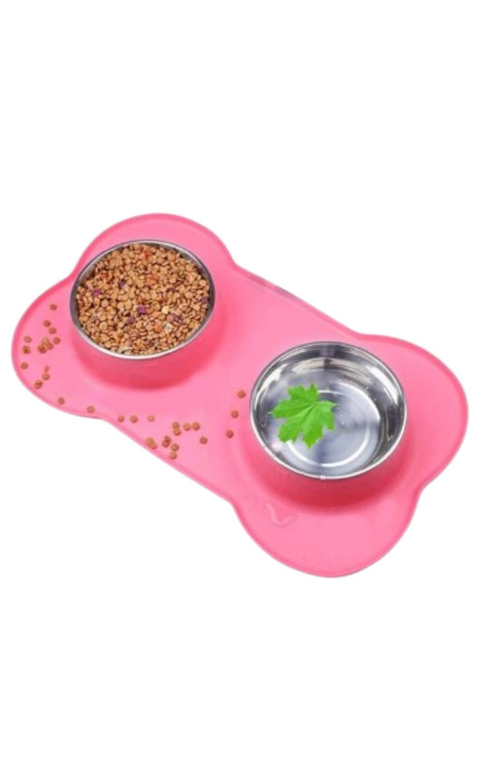 Gamelle double antidérapante avec tapis en silicone pour chien